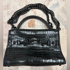 Rebecca Minkoff Black Croc-Embossed Mini Bag